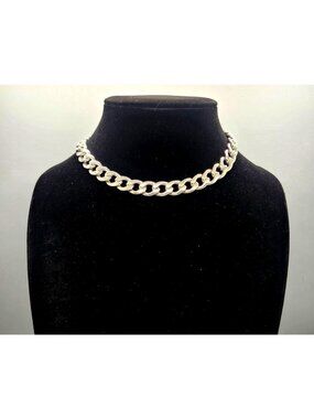 Chunky Silver-Tone Curb Chain Necklace With Adjustable Lobster Clasp Closure